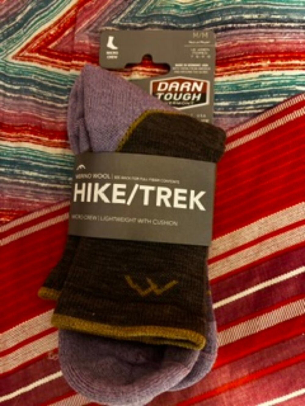 Lavender cuff, Brown and Yellow trim Darn Tough Micro Crew Socks, Women's Med.